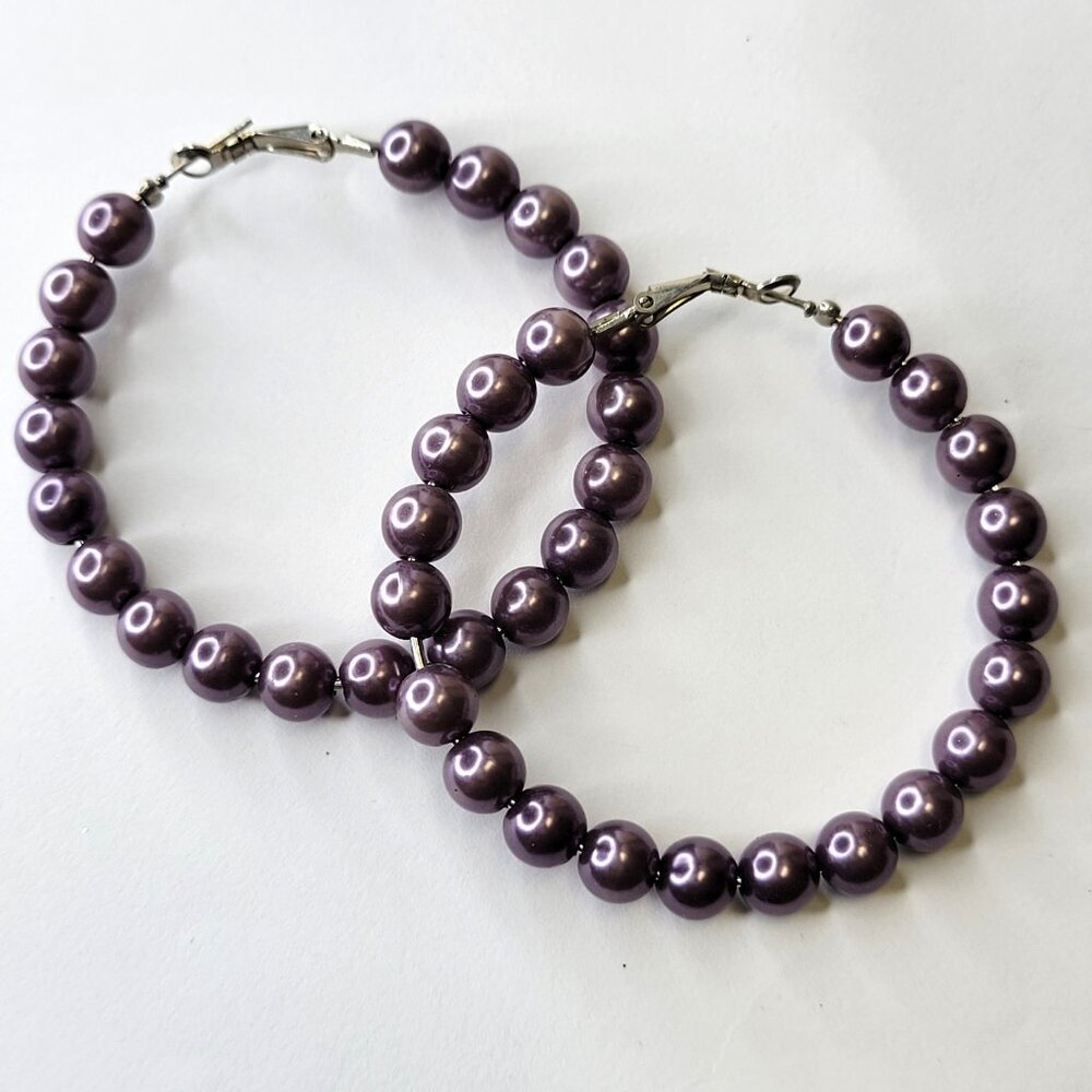 Purple Pearl Hoop Earrings
